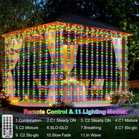 600 20Ftx10Ft, ZAIYW Curtain Lights LED Dual Color Changing Curtain Fairy Light Connectable with Timer Remote
