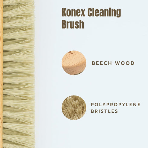 KONEX Medium-Stiffness Nylon Fiber Scrub Brush, Heavy Duty Cleaning Brush with Wooden Handle, Brown for Floors