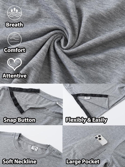 Women's Post Shoulder Surgery Tear Away Dress Short Sleeve Full Open Side Snap Adaptive Clothing with Pockets