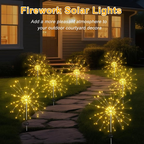 Aureate Horizon 4 Pack 8 120 Solar Garden Firework Lights Outdoor Waterproof, Solar Lighting with Lighting Modes, LED