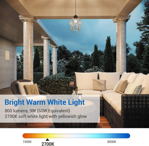 DEWENWILS 4 Pack A19 Dusk to Dawn LED Light Bulbs, 9W (60W Equivalent) 2700K Warm White, E26 Base, UL Listed