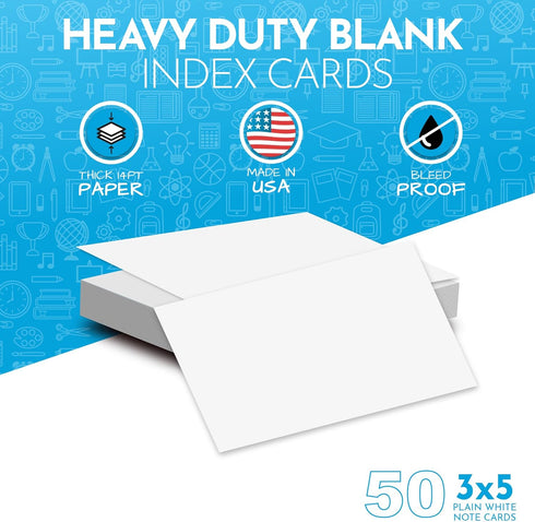 Home Advantage 50 Pack Blank Index Cards, 3x5 Heavy Duty Cardstock Note Cards - Bleed Proof