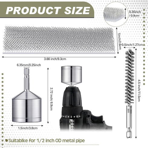 Pasimy 1/2'' Copper Tube Pipe Cleaner Brush Kit with Stainless Steel Bore Brush for Power Drill Cleaning