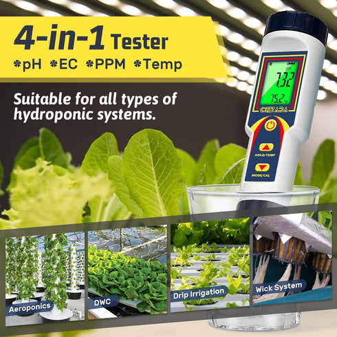 4 1 pH Meter for Water in pH EC TDS Temp Meter for Hydroponics PPM and EC Water Tester Digital pH PPM Meter