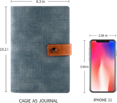 CAGIE A5 Refillable Faux Leather Traveler Notebook Binder Journals 6 Ring Binder Personal Organizer Travel Diary for Women Men Lined Grid Blank Paper with Calendar by CAGIE