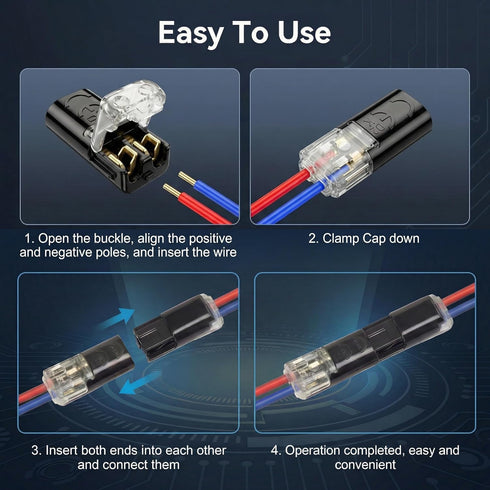 CMLY 20Pcs 2 Double Wire Plug in Connector, Pin LED Light Strip Low Voltage Connector with Locking Buckle, Quick