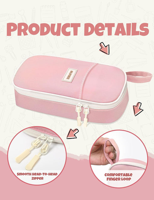 SUNEE Cute Pencil Case, Aesthetic Pen Pouch, Large Pencil Bag with Zipper, Kawaii Storage for School Supplies