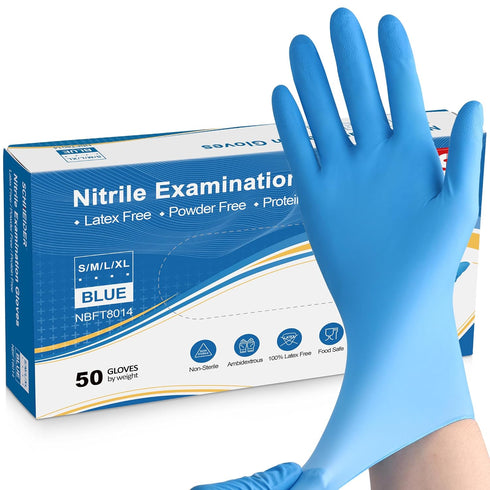 Schneider Nitrile Exam Gloves, 5 mil, Medium, Box of 50, Heavy Duty Disposable, Textured, Latex Free, Food Safe, for