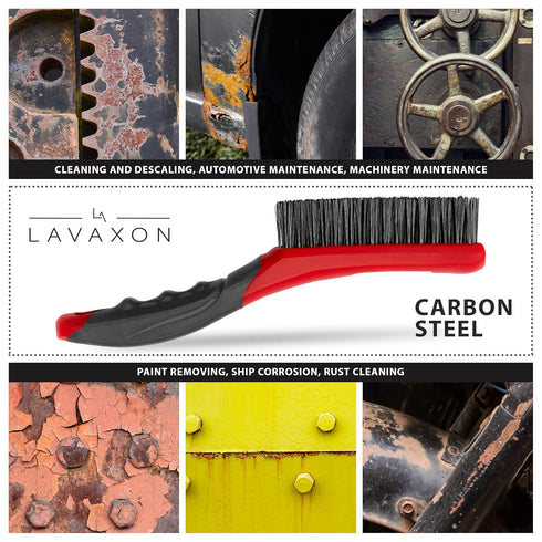 Set-Heavy 10 Inches, (Pack 2-Red) Lavaxon Wire Brush Duty Stainless & Carbon Steel Bristles with Plastic Handle Grip