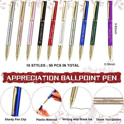 Geyoga Employee Appreciation Gifts, Inspirational Ballpoint Pens with Thank You Cards, Motivational Quote Pen Bulk (50