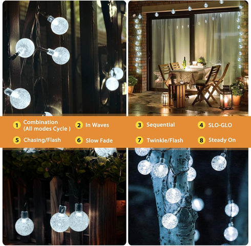 Galavasen 2x46FT 66LED 8Modes 2Pack(Pure Outdoor Solar String Lights, Crystal Solar Powered Christmas Fairy String