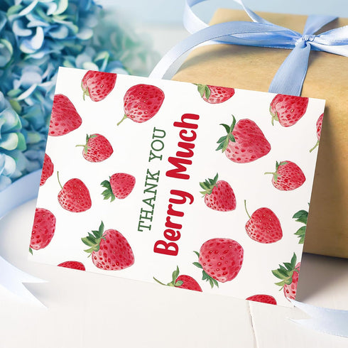 Strawberry Thank You Card for Women Man, Thank You Berry Much, with Envelope Sticker