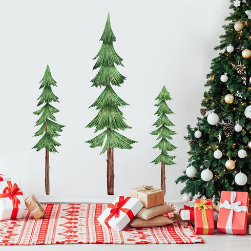 Large Pine Tree Wall Decals Peel and Stick Watercolor Extra Large Tree Wall Decal Forest Nature Green Trees Stickers