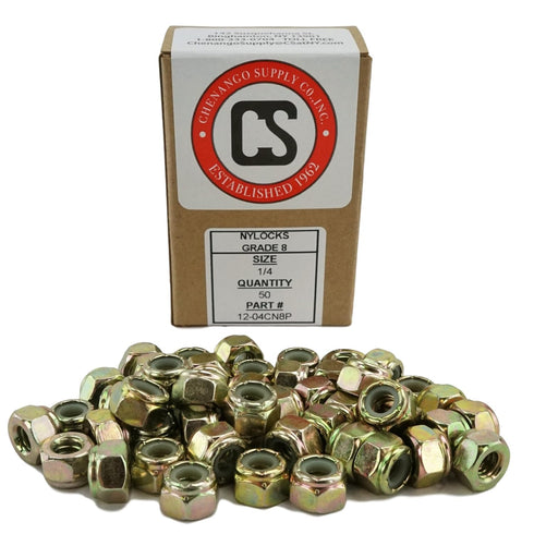 1/4-20 USS Nylon Insert Lock Nuts, Grade 8 - Qty 50 Pieces (Nylock)