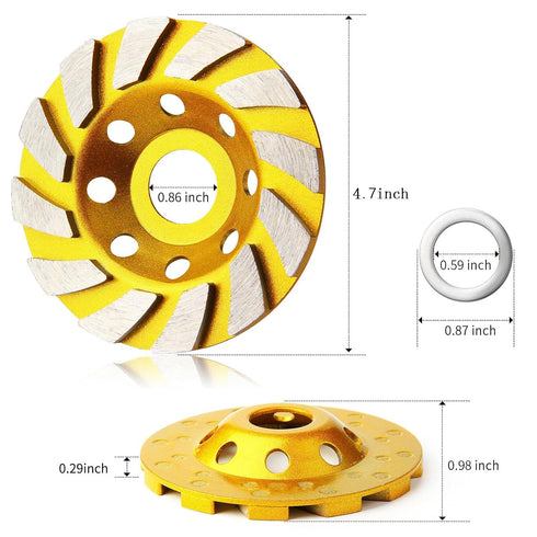 4.7 Inch Concrete Turbo Diamond Grinding Cup Wheel, Heavy Duty 12 Segs for Angle Grinder