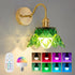 5000mAh Dimmable Vintage Battery Operated Wall Sconces, Rechargeable Wall Light, Wireless Green Flower Glass Lampshad
