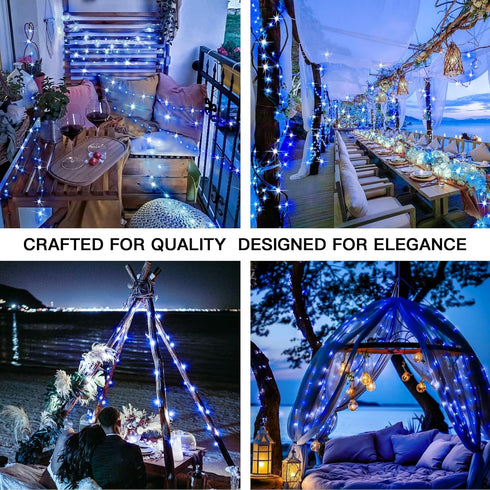 suddus 2 Pack 33ft Solar Fairy String Lights, 100 LED Blue Copper Wire for Outdoor Garden, Party Decorations