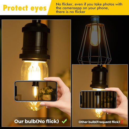 Dimmable E26 Bulbs 60Watt, 4.3 inches T45/T14 6W Bulbs, 900Lumen Bulbs,2700K Scones(2pcs) LED Edsion Tubular Light
