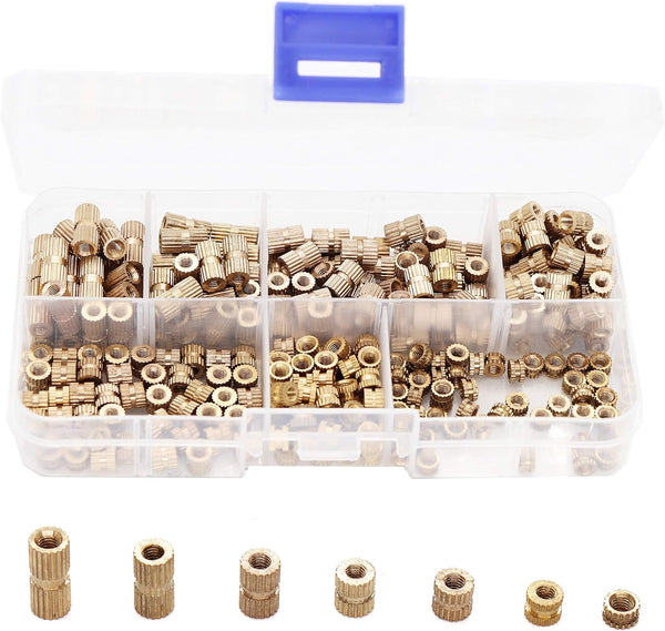 binifiMux 300pcs M3 Knurled Threaded Inserts, Brass Female Press in Embedment Heat Set Nuts Assortment Kit