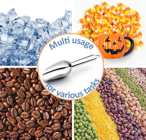 Mini Ice Scoop TeamFar, 3oz Stainless Steel Canister Small Ice Candy Scoop for Kitchen Dispenser Buffet Jars, 4 PCS