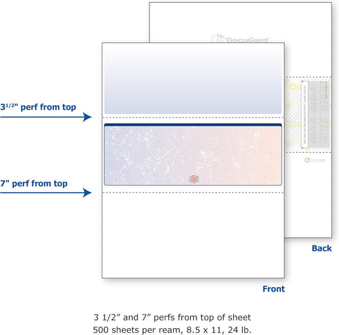 DocuGard Blue/Red Prismatic Middle Check, 8.5 x 11 Inches, 24 lb, 500 Sheets, 1 Check Per Sheet