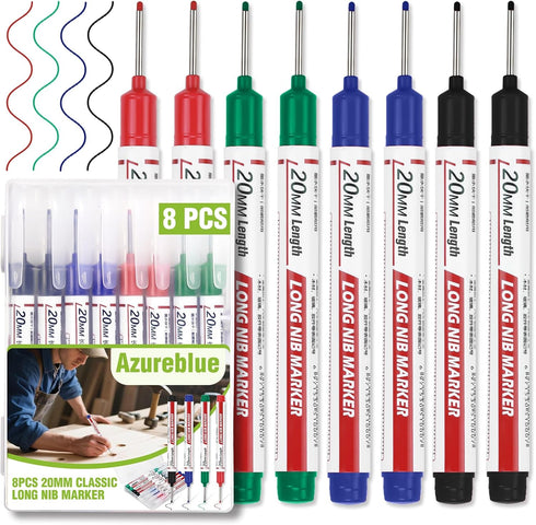 Azureblue 8pcs Long Nib Marker, Long Head Deep Hole Marker Pens, Waterproof