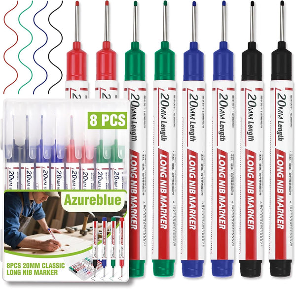 Azureblue 8pcs Long Nib Marker, Long Head Deep Hole Marker Pens, Waterproof
