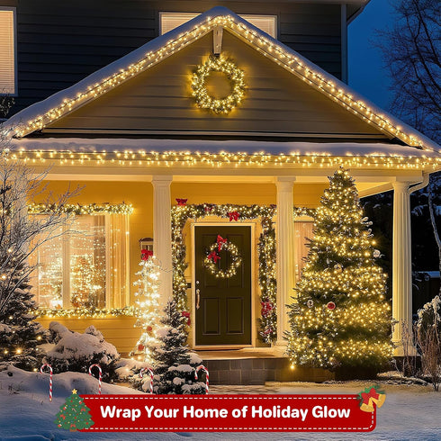100LED 33FT, 8 FairyGlim Christmas Lights Outdoor Green Wire Connectable Christmas String Lights | Modes Twinkle Fairy