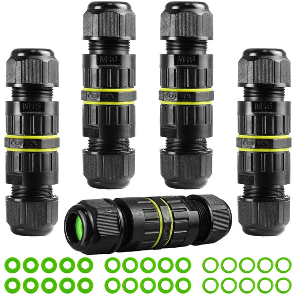 5-Pack IP68 Waterproof 2 Way 3-Core Junction Box Electrical Cable Connector, M16 Wire Range (3.5-10mm) for Outdoor