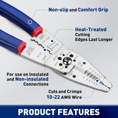 WORKPRO Wire Strippers Cutter, 8-inch Long Nose Wire Stripping Tool, Stainless Steel Wire Crimping Tools & Pliers,
