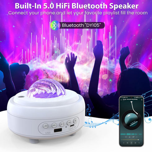 8 HUMIIEYE Galaxy Projector with Bluetooth Speaker, Night Light Star Projector for Bedroom, Modes Northern Lights
