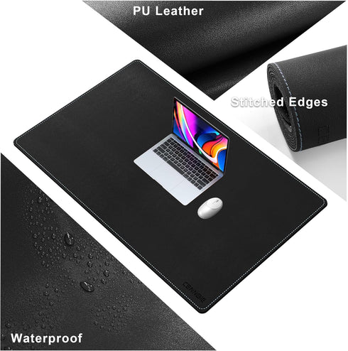 CENNBIE Leather Desk Mat Large, 43.6" x 23.6" Non-Slip Mouse Pad, Waterproof PU Leather for Office and Home (Black)