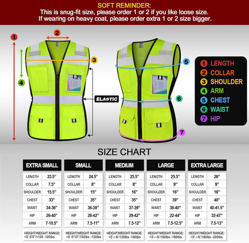 TCCFCCT Women's High Visibility Reflective Vest, 11 Pockets Neon Construction Work Vest with Zipper