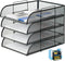Stackable 4 Tier Paper Letter Tray Organizer, Mesh Desk Organizer with File Holder for Office Supplies, Black