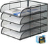 Stackable 4 Tier Paper Letter Tray Organizer, Mesh Desk Organizer with File Holder for Office Supplies, Black