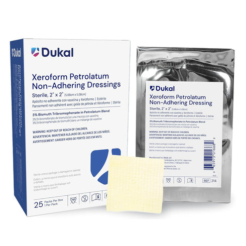 Dukal 214 Xeroform Petrolatum Gauze, Sterile, 2" W x 2" L, 25 Count (Pack of 1)