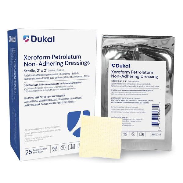 Dukal 214 Xeroform Petrolatum Gauze, Sterile, 2" W x 2" L, 25 Count (Pack of 1)