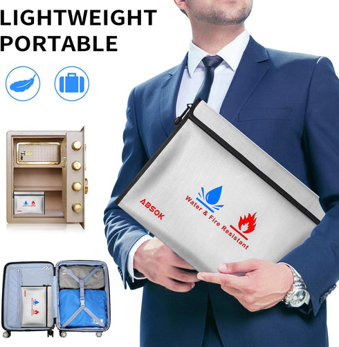 Fireproof Document Bag - Fireproof Money Safe Document Bag Set 15 x 11 & 9 x 7 Inches, Non-Itchy Silicone Coated Fire
