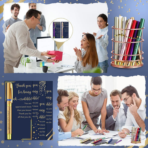 Sayglossy 40 Sets Employee Appreciation Gifts Inspirational Ballpoint Pen with Thank You Greeting Card for Staff