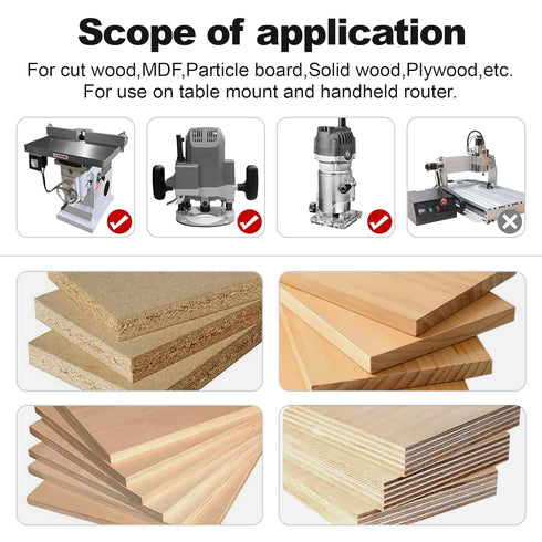 4 Set 1/4 Inch 1/2", 3/4", 1", 1-1/2"Cutting 1/2" Professional PCS Pattern Flush Trim Router Bit Shank, Top Bearing