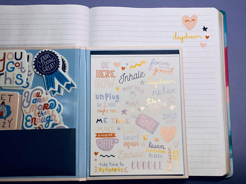 WORLD TRAVELER Free Period Press Sticker Book Folio - “Self Care Stickers” Hardcover Sticker Pad with Puffy Stickers,