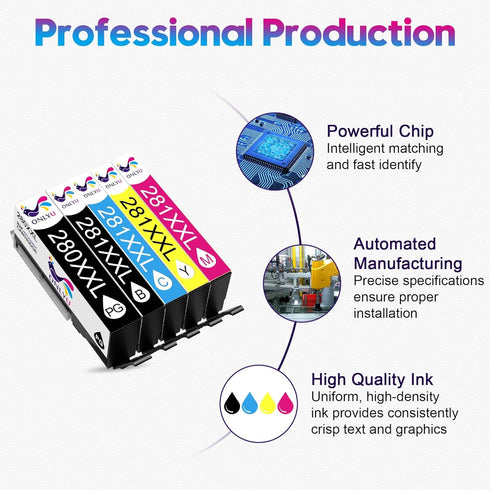 ONLYU 280XXL 281XXL Compatible for Canon Ink 280 and 281 Cartridges for Pixma TR8620 TR7520 (5 Packs)