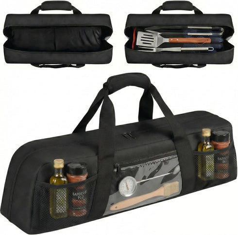 Chrysoippotis Grill Utensil Storage Bag, Large Grill Tool Storage Caddy with Pockets, BBQ