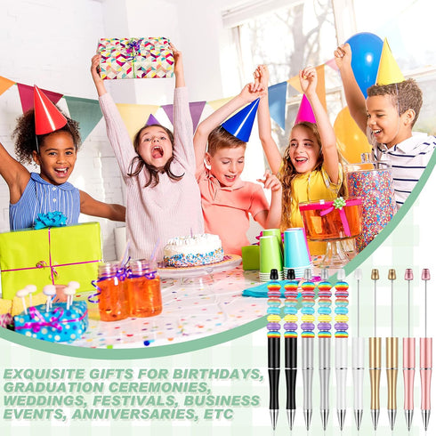 Crtiin 50 Pcs Plastic Beadable Pen, Bulk Shaft Ink Ballpoint Pens for DIY Making Gift Office Supplies