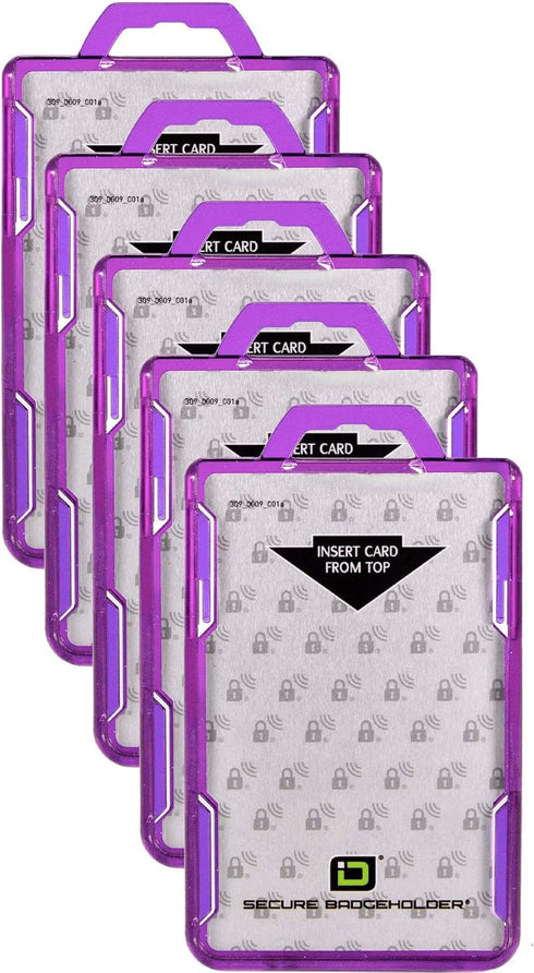 ID Stronghold - Pack of 5 - RFID Blocking Secure Badge Holder - Duolite 2 Card ID Holder - Heavy Duty Plastic ID Badge