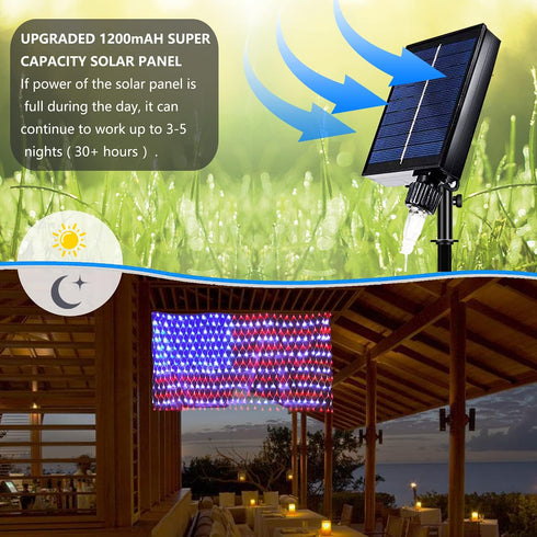 420 4th Solar American Flag String Lights - Waterproof Led Solar Powered Flag Net Light for of July Memorial Day