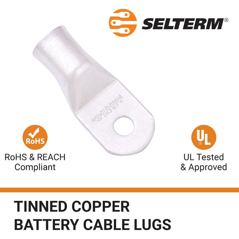 SELTERM 2pcs 4/0 AWG 5/16" Stud Tinned Copper Wire Lugs, Battery Lugs, Ring Terminals, UL Marine Grade