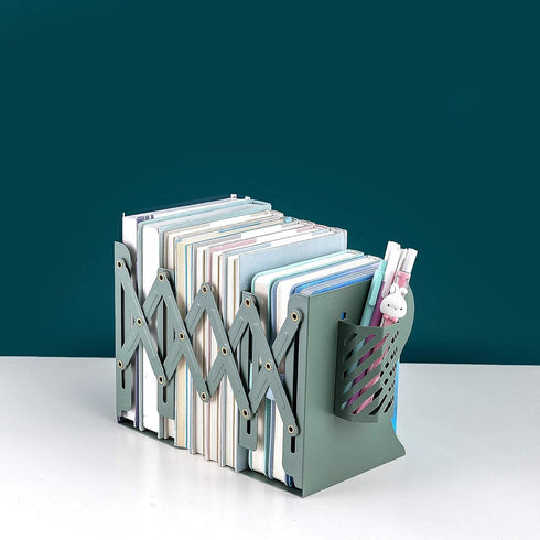 Metal Iron Adjustable Book Ends, Heavy Duty Book Holder, Nonskid Desktop Book Organizer for Binder Holder (Green)