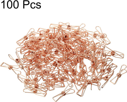 MECCANIXITY 100 Pieces Metal Wire Hollow Out Clips, 32mm Cute Mini Binder Paper Clip in Rose Gold