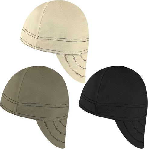 Macarrie 3 Pcs Welding Hats for Men, Flame Resistant Cotton Cap with Mesh Inside Liner